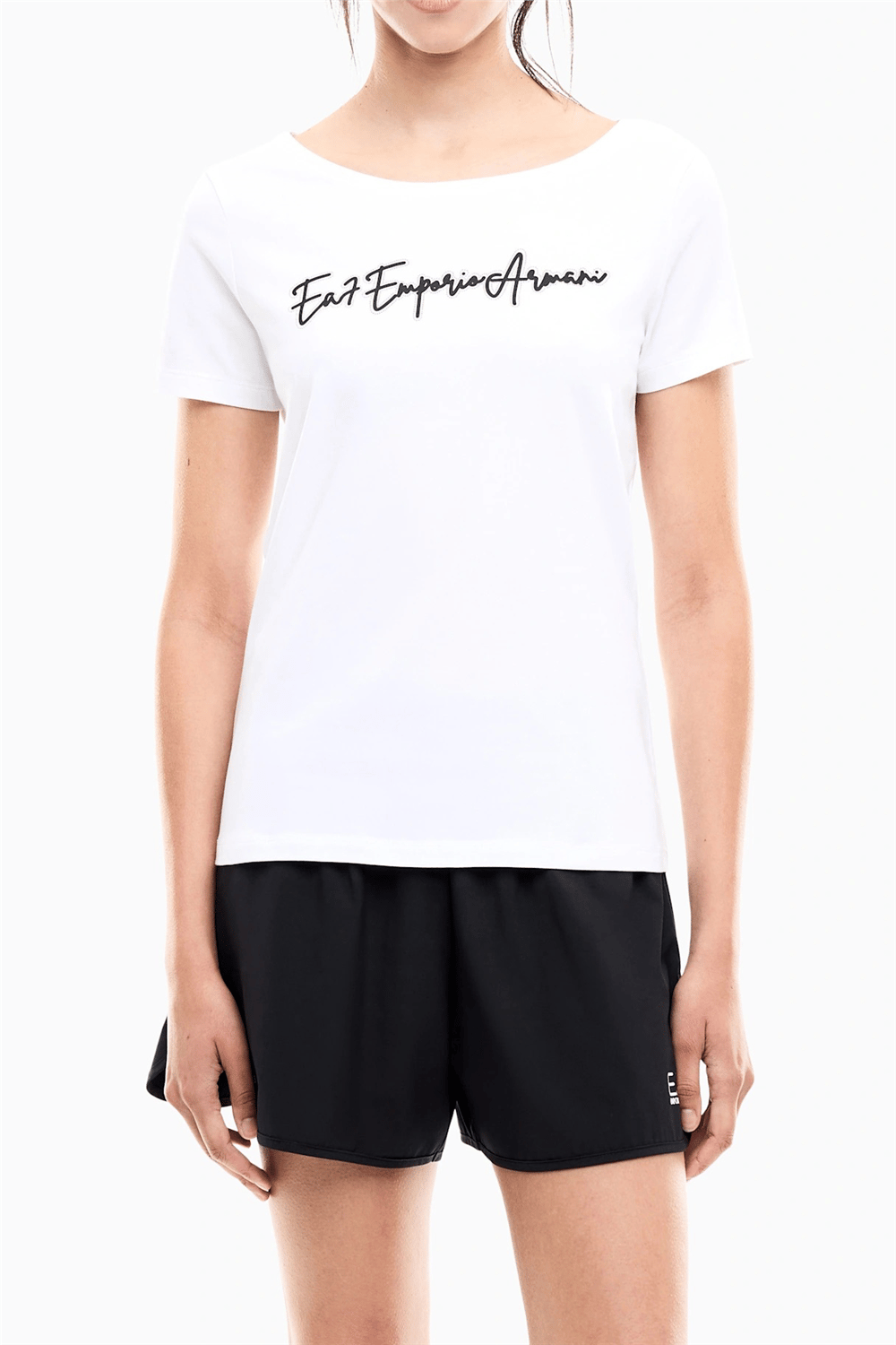 EA7 Kadın Bisiklet Yaka T-Shirt Beyaz