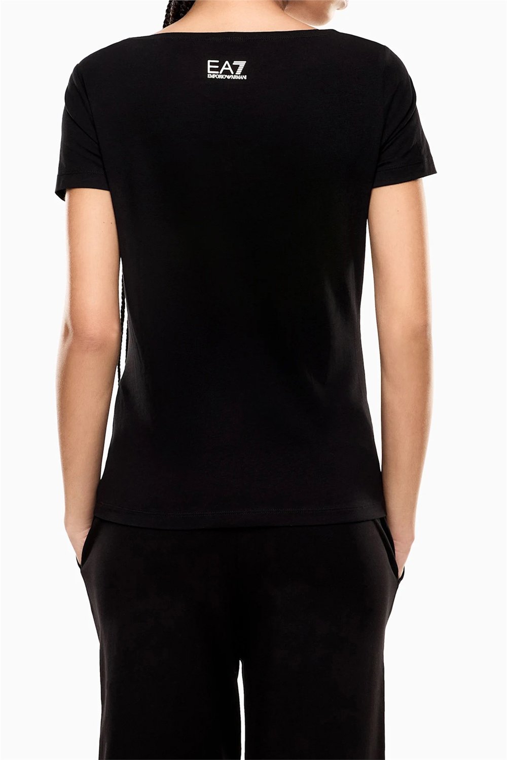 EA7 Kadın Bisiklet Yaka T-Shirt Siyah