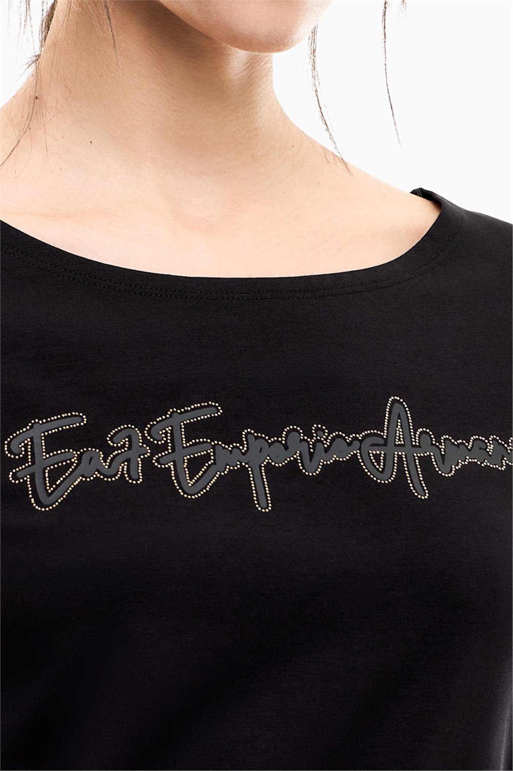 EA7 Kadın Bisiklet Yaka T-Shirt Siyah