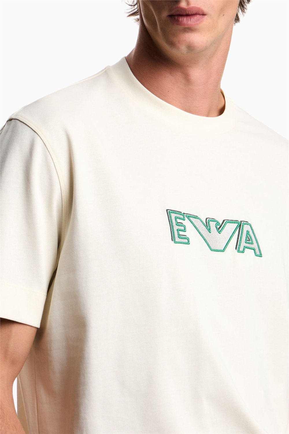 Emporio Armani Erkek Bisiklet Yaka T-Shirt Krem