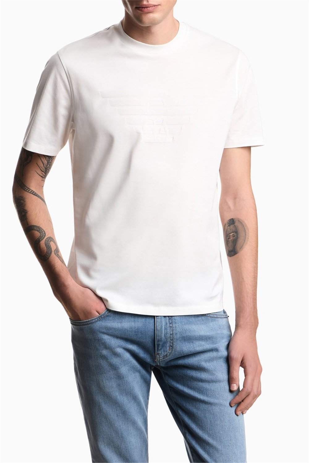 Emporio Armani Erkek Bisiklet Yaka T-Shirt Beyaz