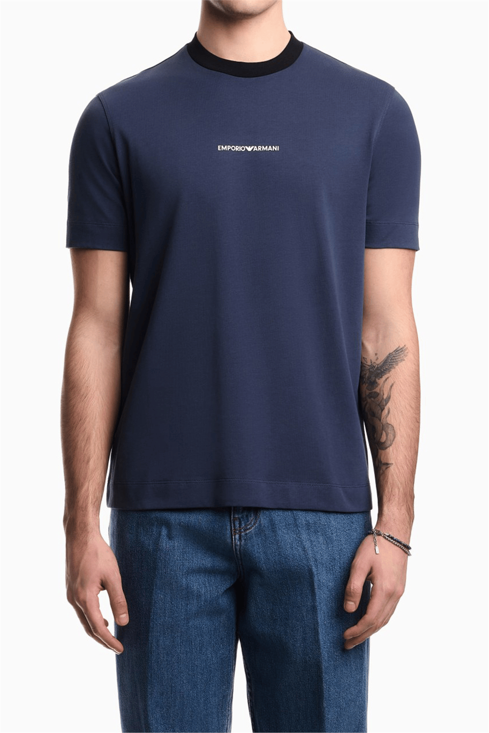 Emporio Armani Erkek Bisiklet Yaka T-Shirt Mavi
