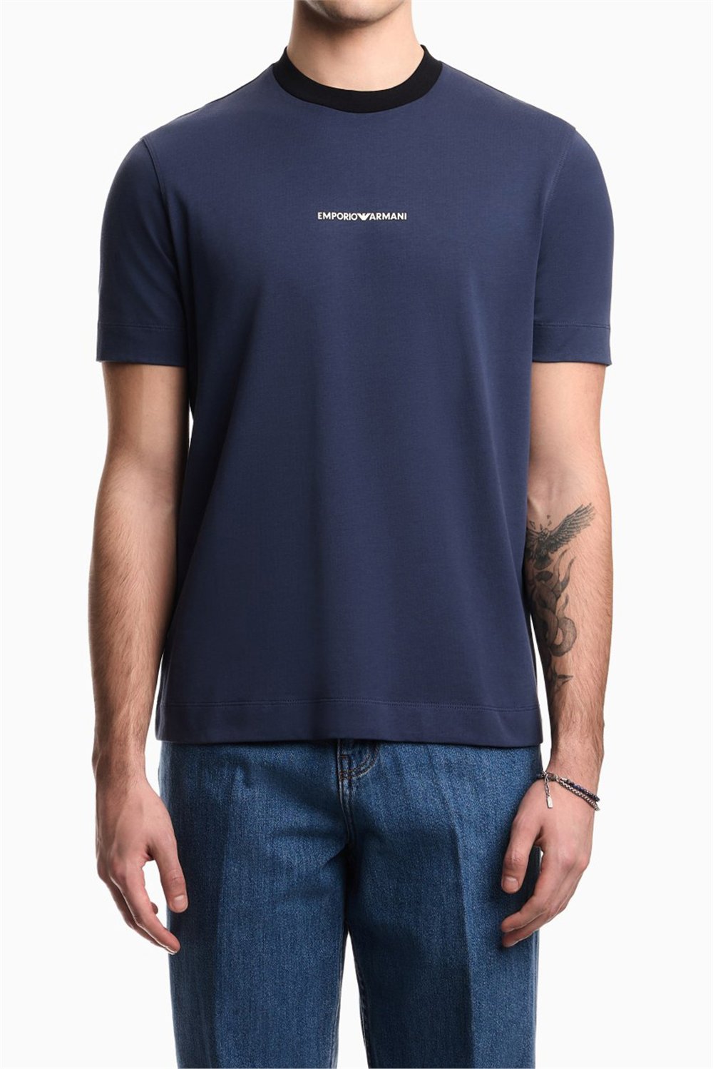 Emporio Armani Erkek Bisiklet Yaka T-Shirt Mavi