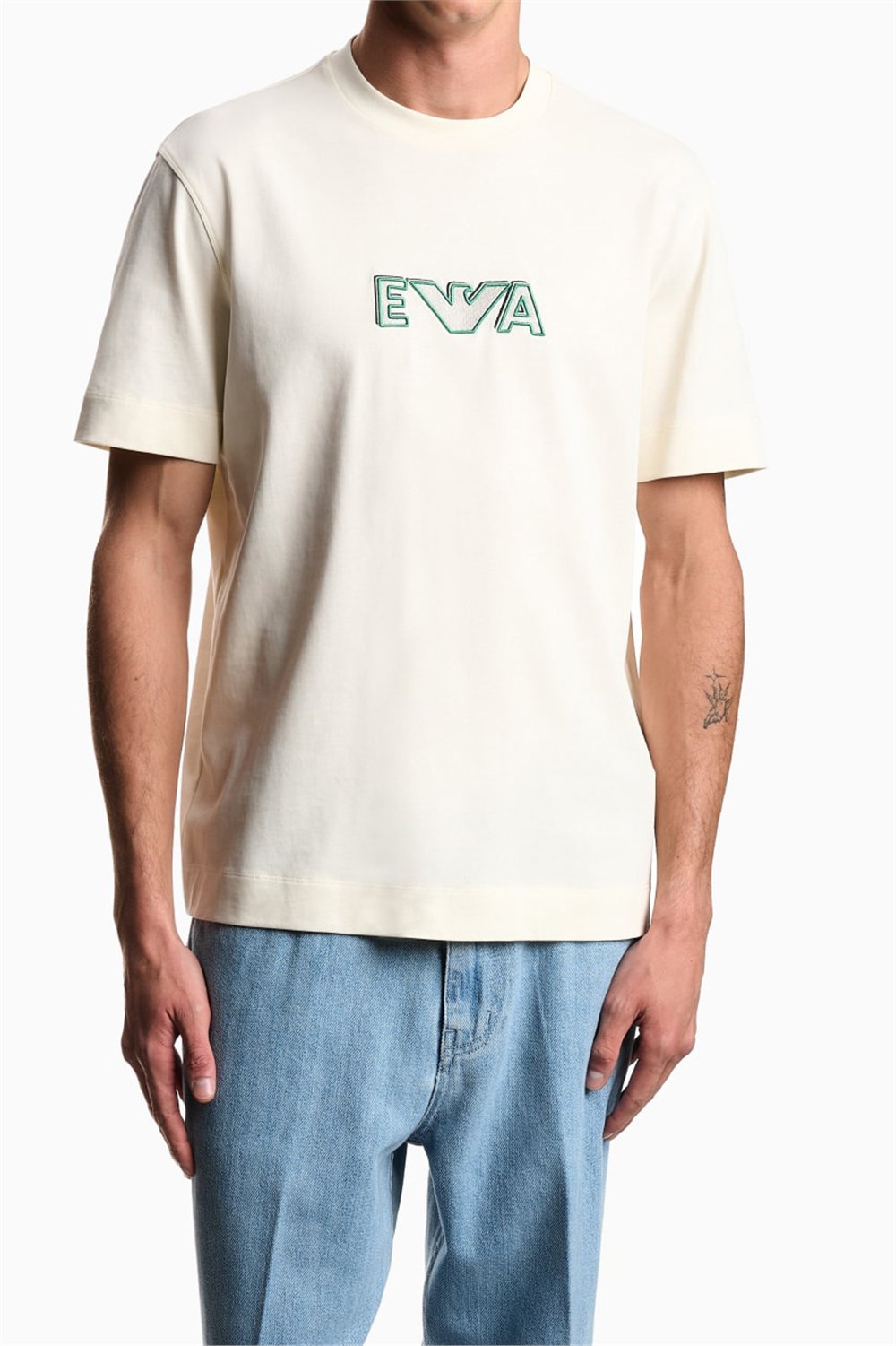 Emporio Armani Erkek Bisiklet Yaka T-Shirt Krem