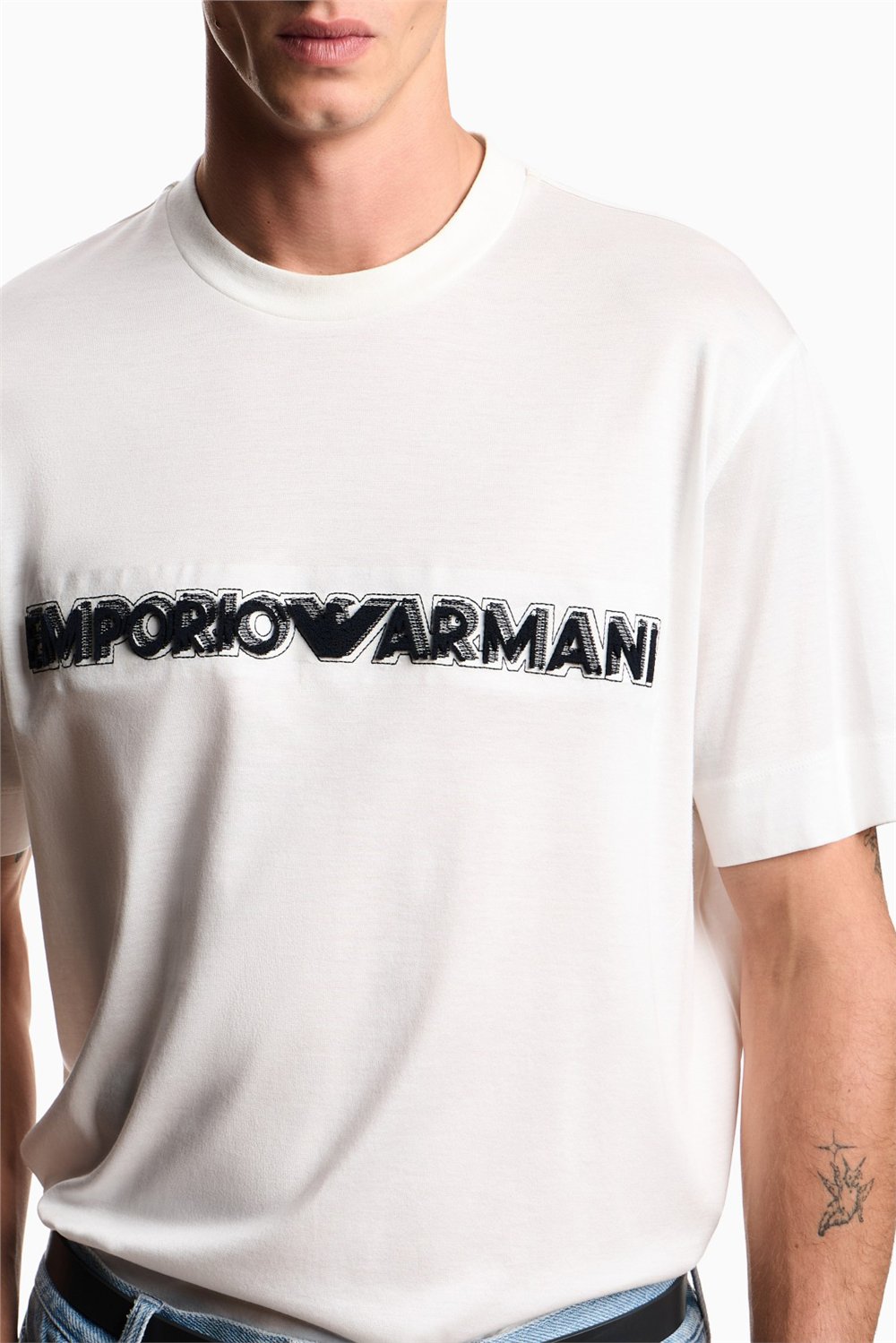 Emporio Armani Erkek Bisiklet Yaka T-Shirt Beyaz