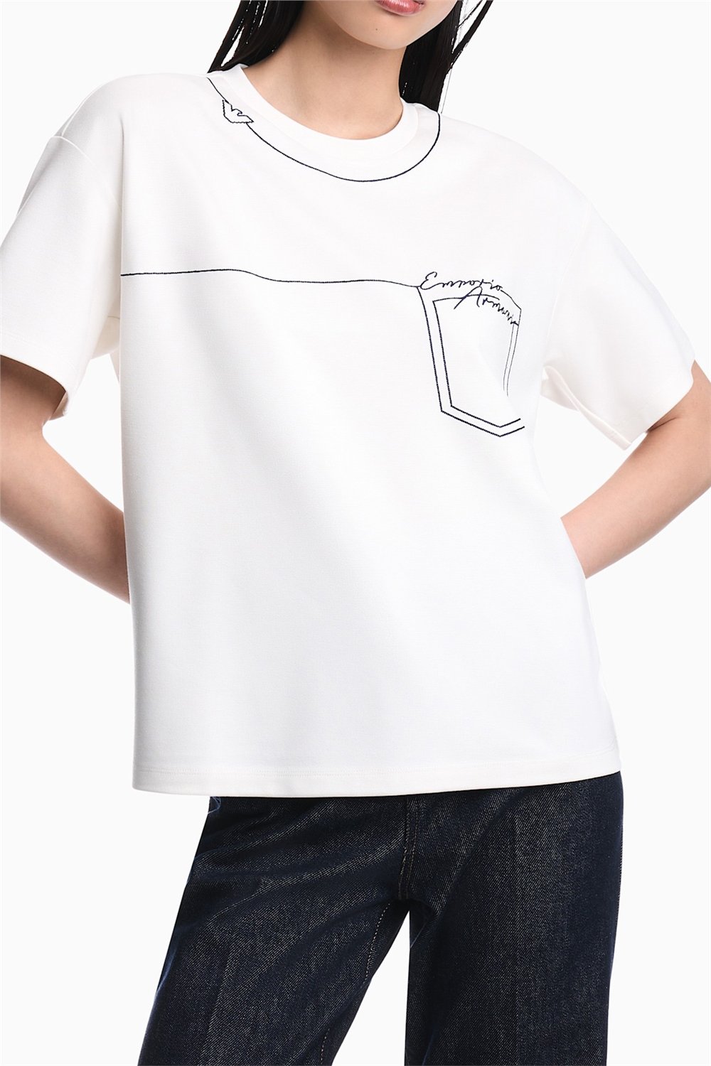 Emporio Armani Kadın Bisiklet Yaka T-Shirt Beyaz