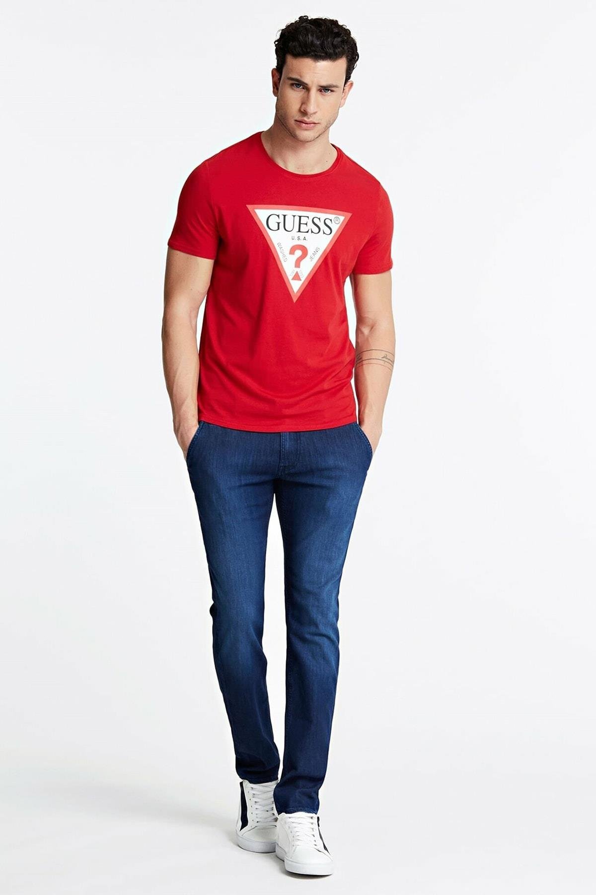 Guess CN SS Original Logo Tee  Erkek Bisiklet Yaka Kısa Kollu T-Shirt