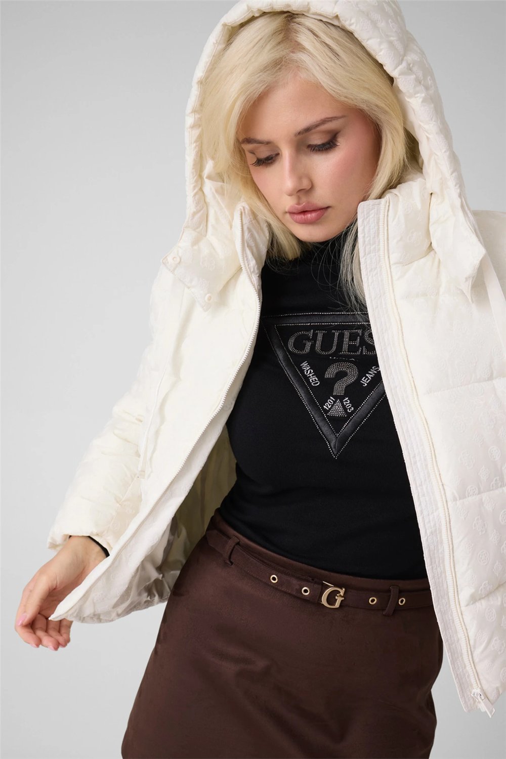 Guess Daisy Kadın Şişme Mont Beyaz