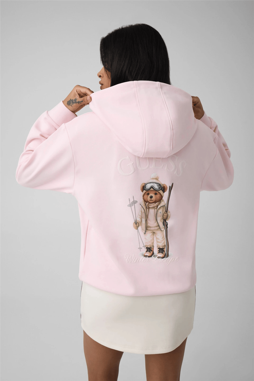 Guess Fabrizia Kadın Aktif Kapüşonlu Sweatshirt Pembe