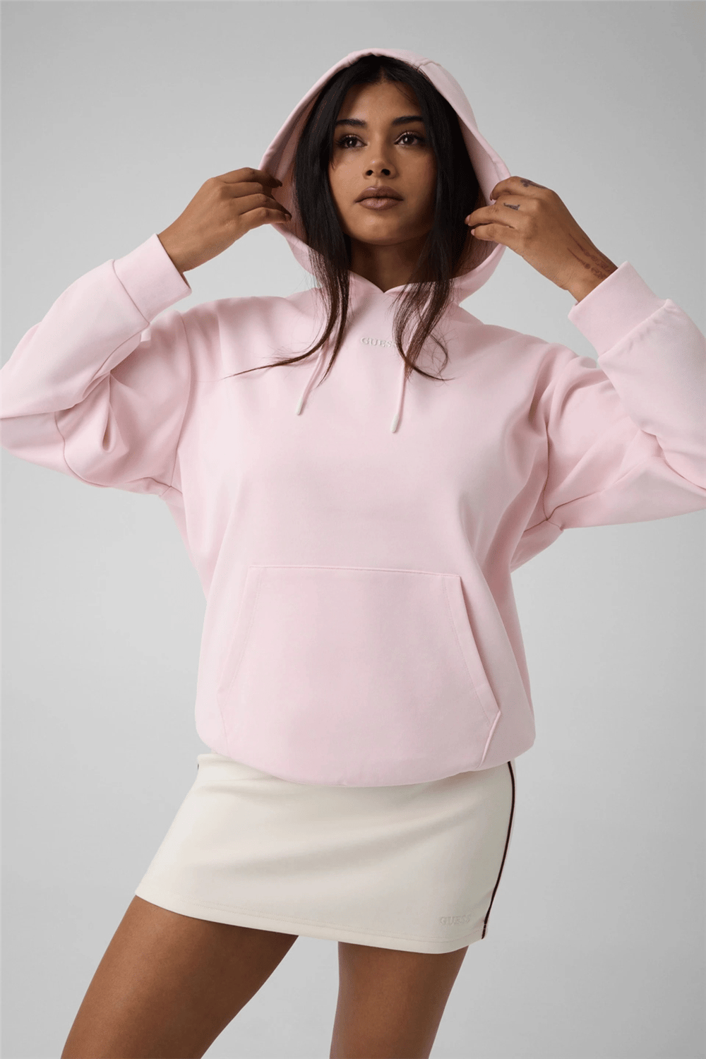 Guess Fabrizia Kadın Aktif Kapüşonlu Sweatshirt Pembe