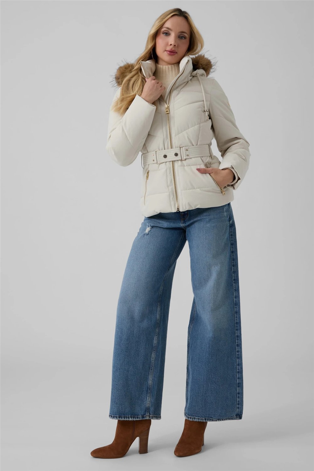 Guess Fatema Kadın Şişme Mont Krem