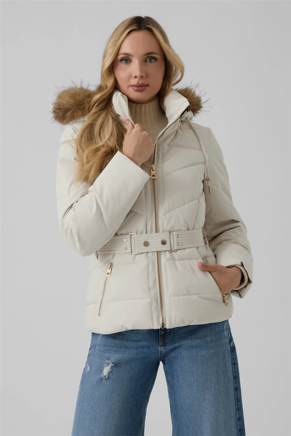 Guess Fatema Kadın Şişme Mont Krem