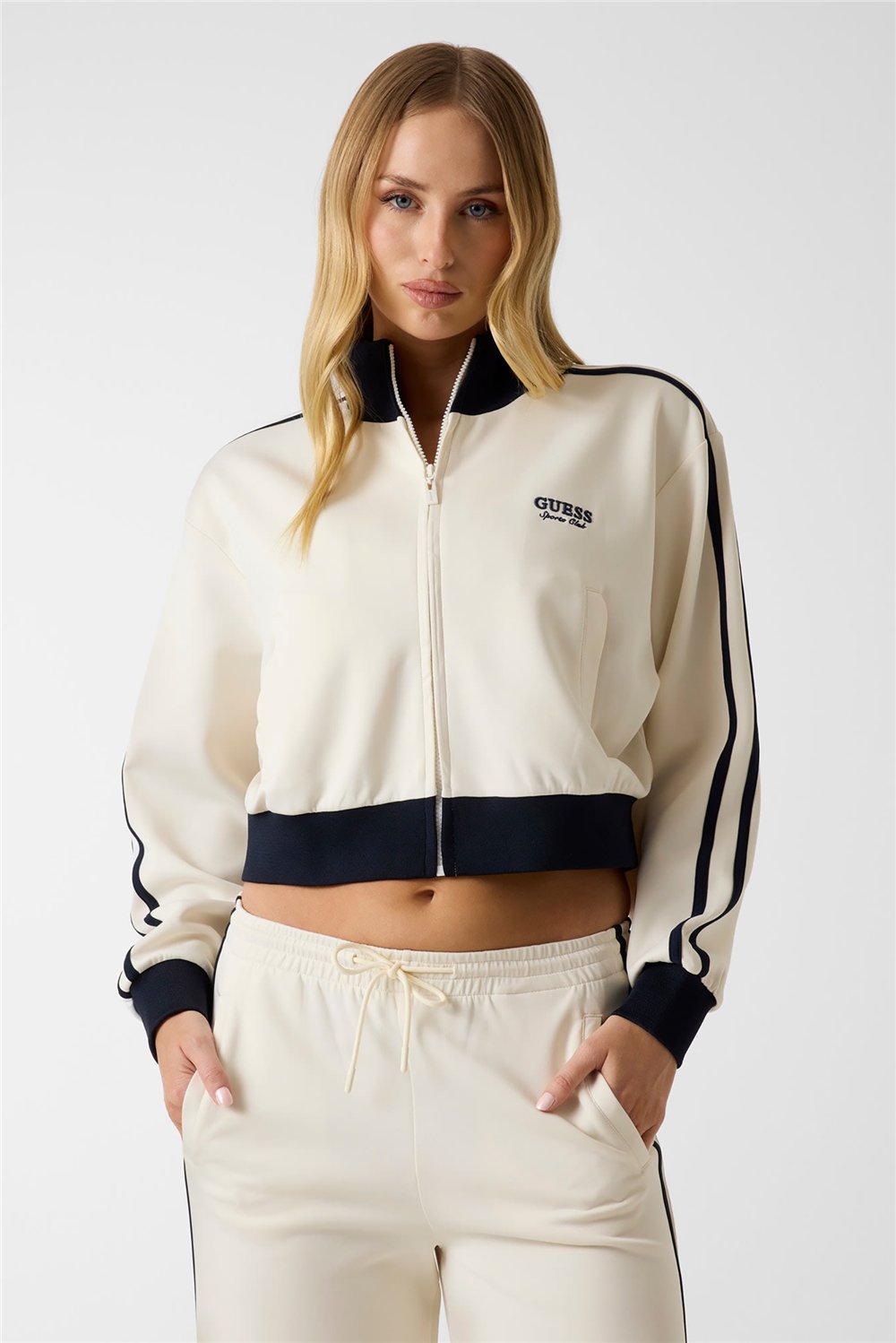 Guess Hoshi Kadın Aktif Scuba Fermuarlı Sweatshirt Beyaz