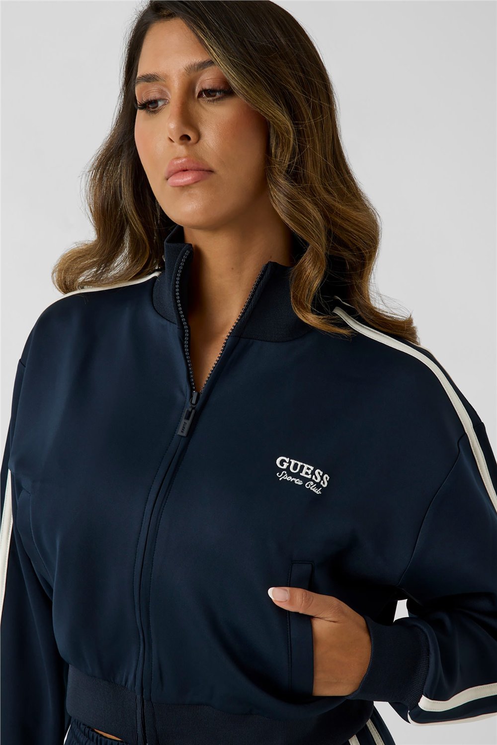 Guess Hoshi Kadın Aktif Scuba Fermuarlı Sweatshirt Lacivert