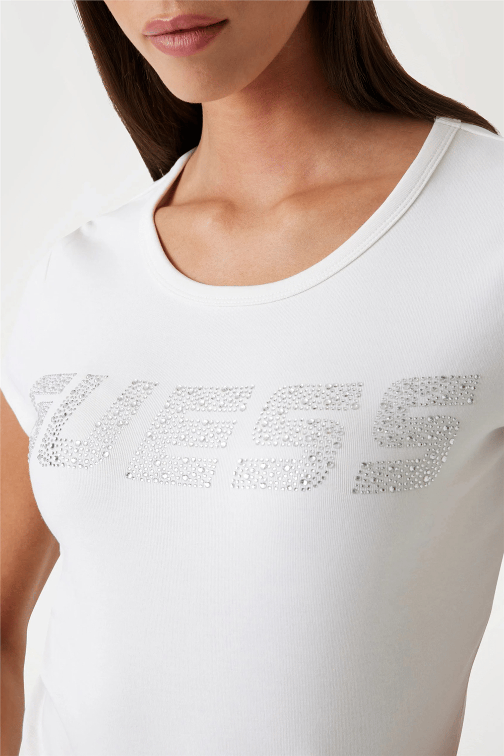 Guess Kadın Bisiklet Yaka T-Shirt Krem