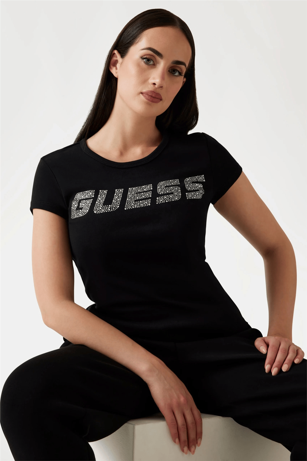 Guess Kadın Bisiklet Yaka T-Shirt Siyah