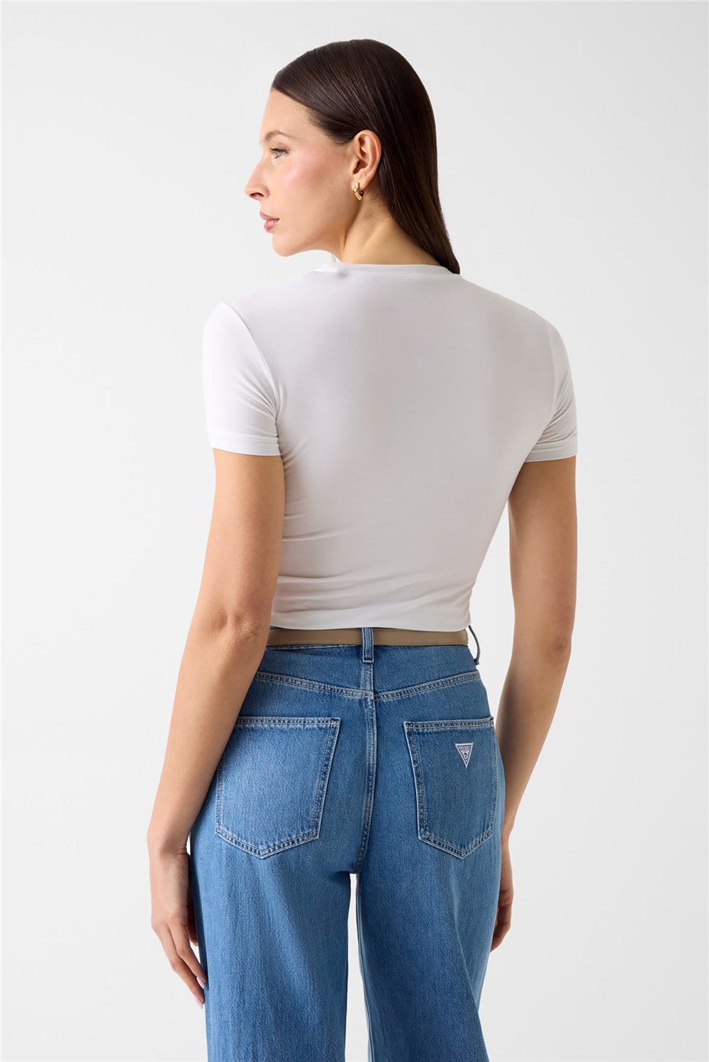 Guess Miny Kadın Modal Slim Fit Bisiklet Yaka T-Shirt Beyaz