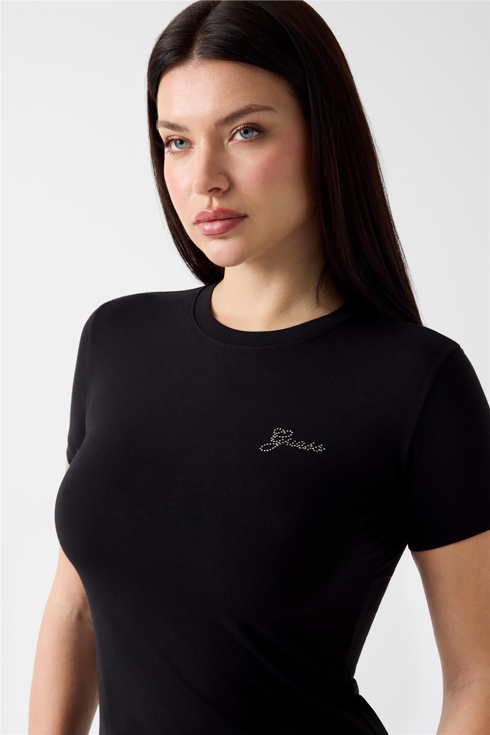 Guess Miny Kadın Modal Slim Fit Bisiklet Yaka T-Shirt Siyah