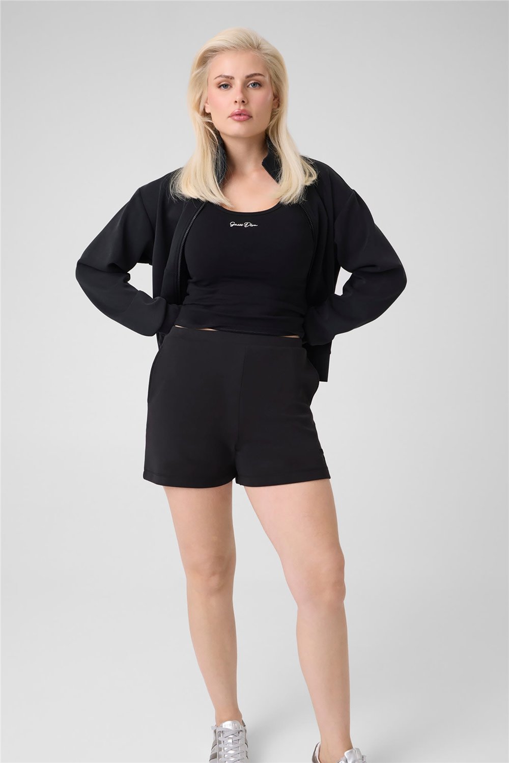 Guess Olympe Kadın Aktif Scuba Fermuarlı Sweatshirt Siyah