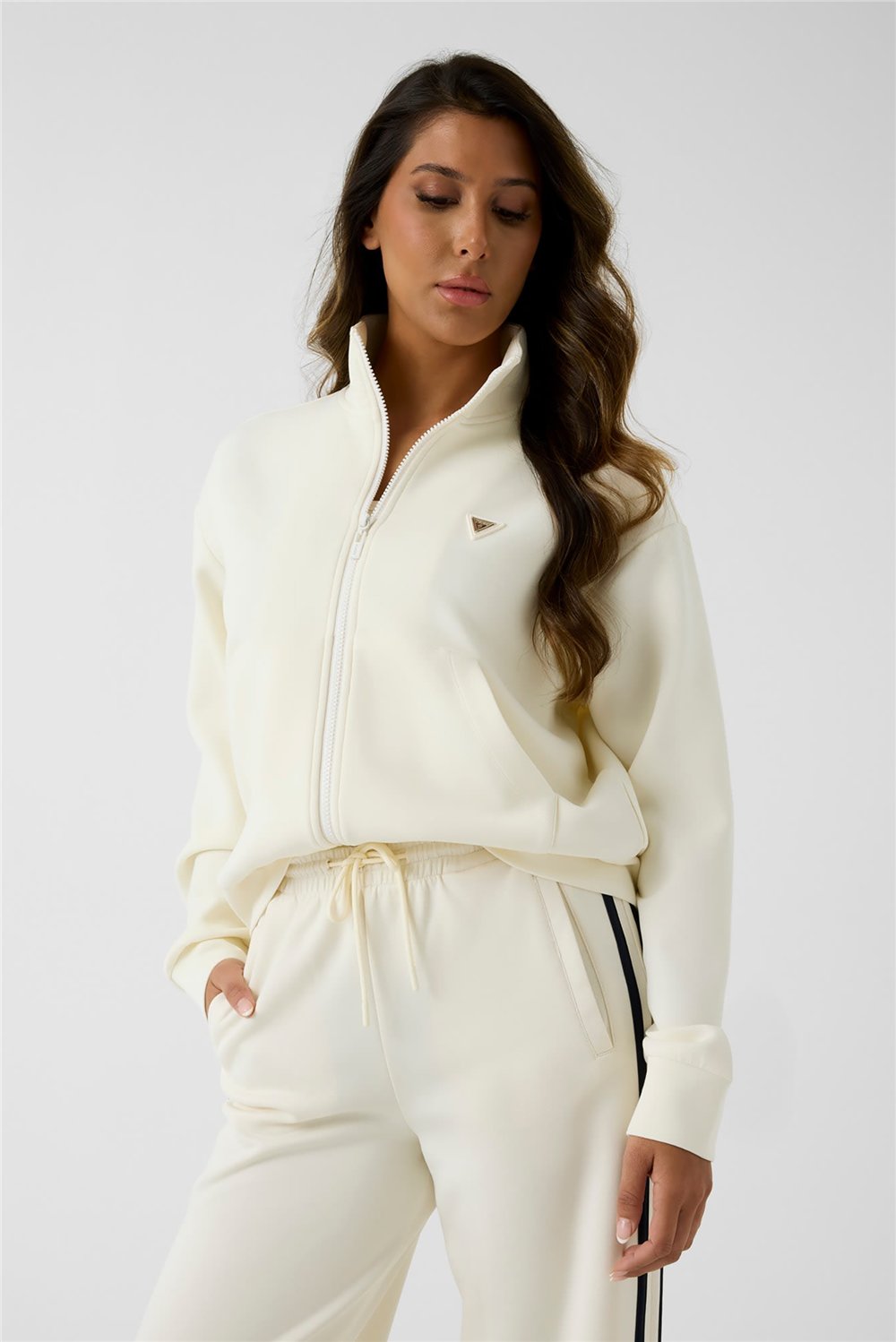 Guess Olympe Kadın Aktif Scuba Fermuarlı Sweatshirt Krem