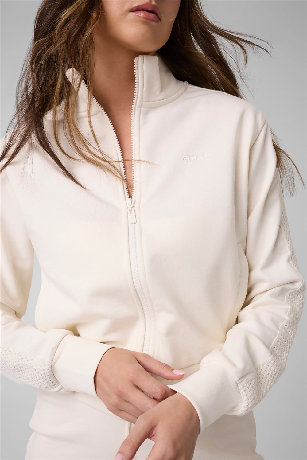 Guess Phoebe Kadın Aktif Fermuarlı Sweatshirt Beyaz