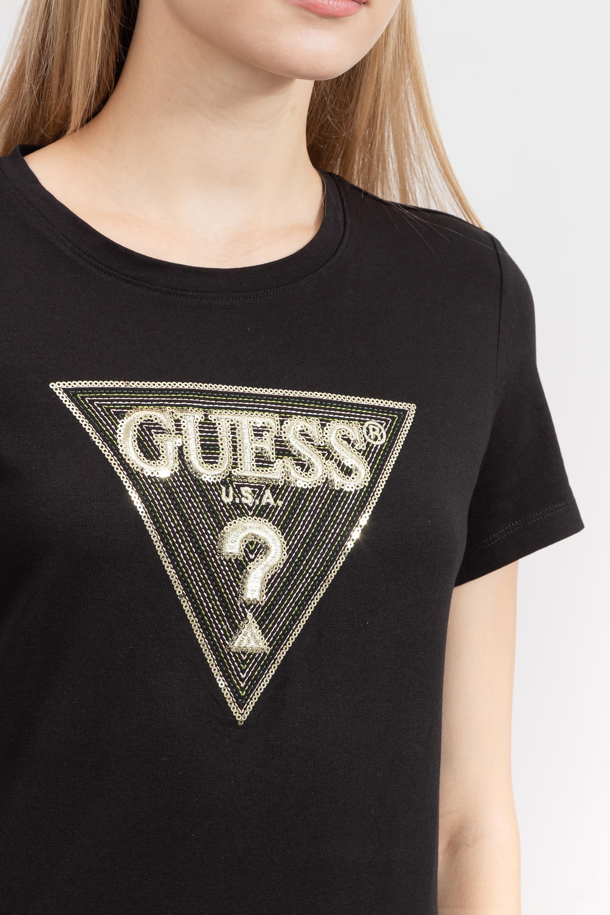 Guess Ss Cn Multicolor Triangle Kadın Bisiklet Yaka T-Shirt