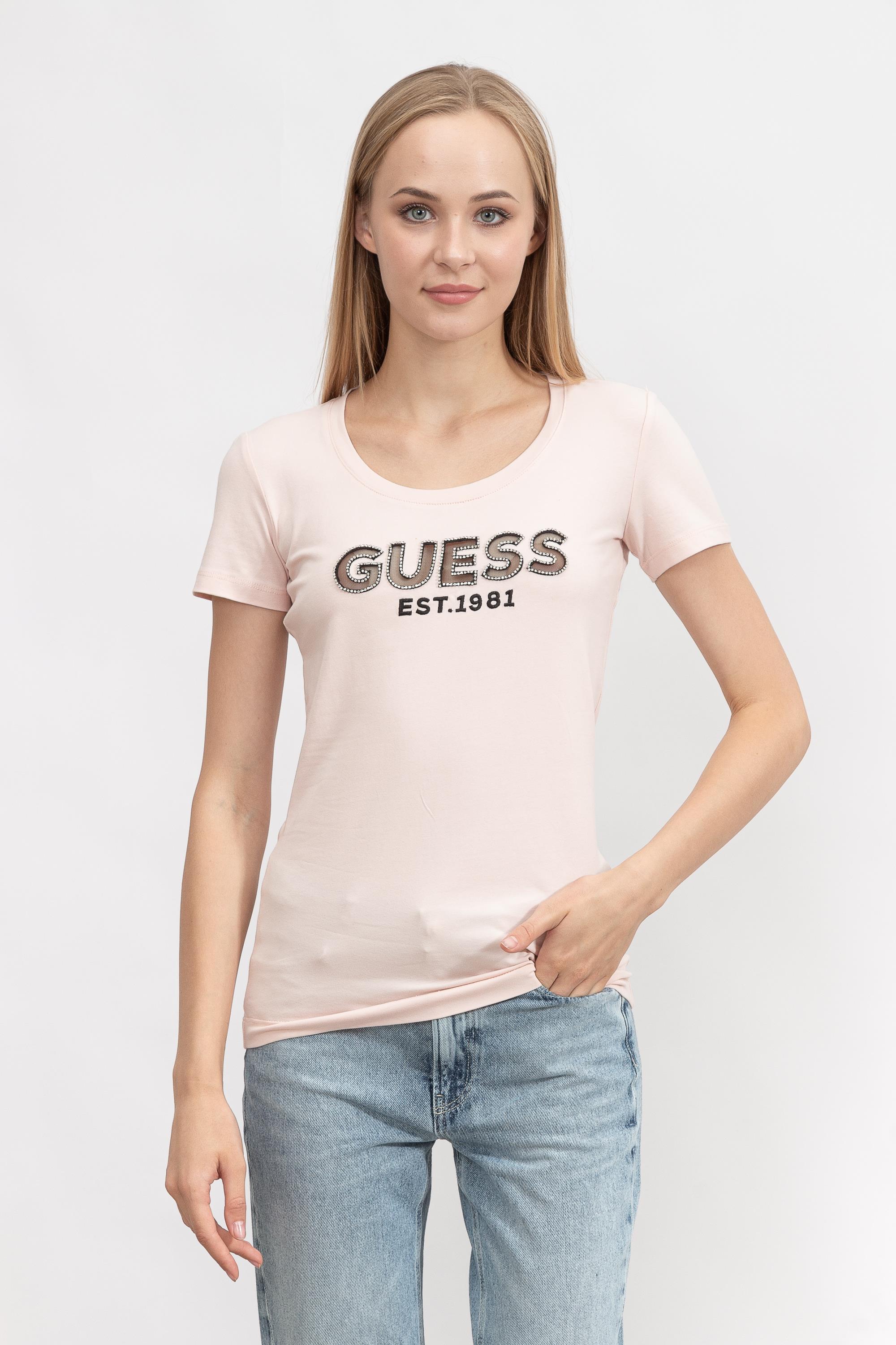 Guess Ss Rn Mesh Logo Kadın Bisiklet Yaka T-Shirt