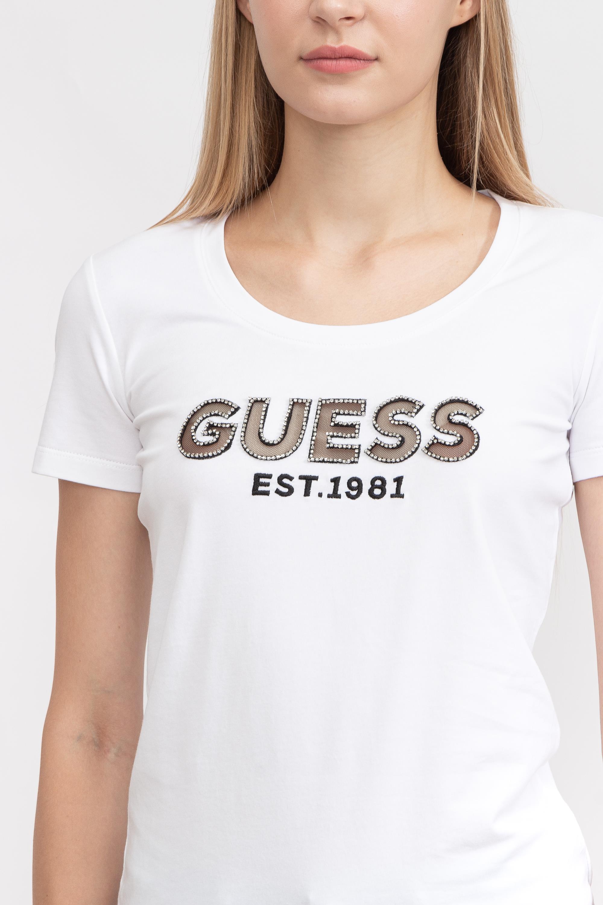 Guess Ss Rn Mesh Logo Kadın Bisiklet Yaka T-Shirt