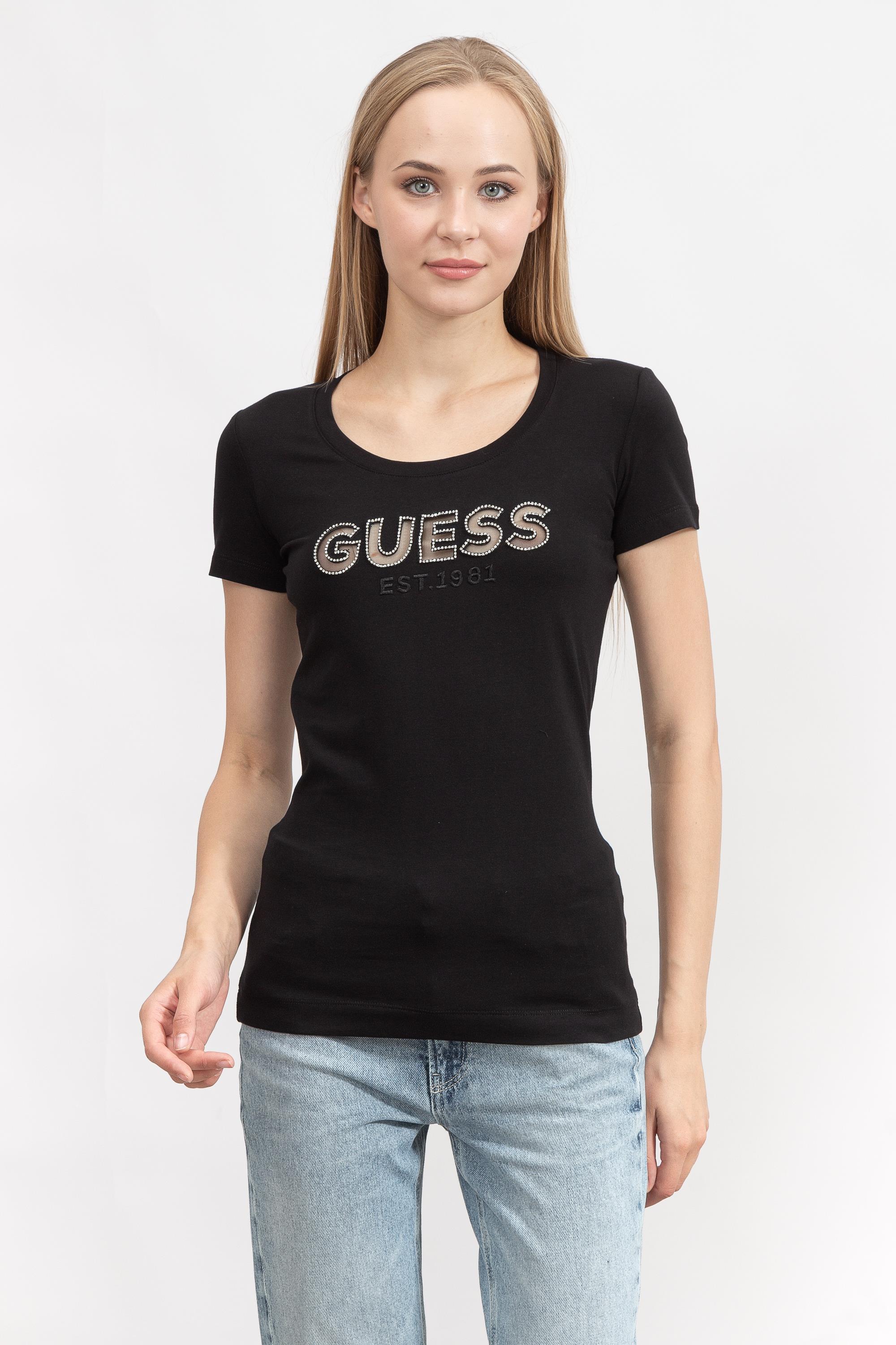 Guess Ss Rn Mesh Logo Kadın Bisiklet Yaka T-Shirt