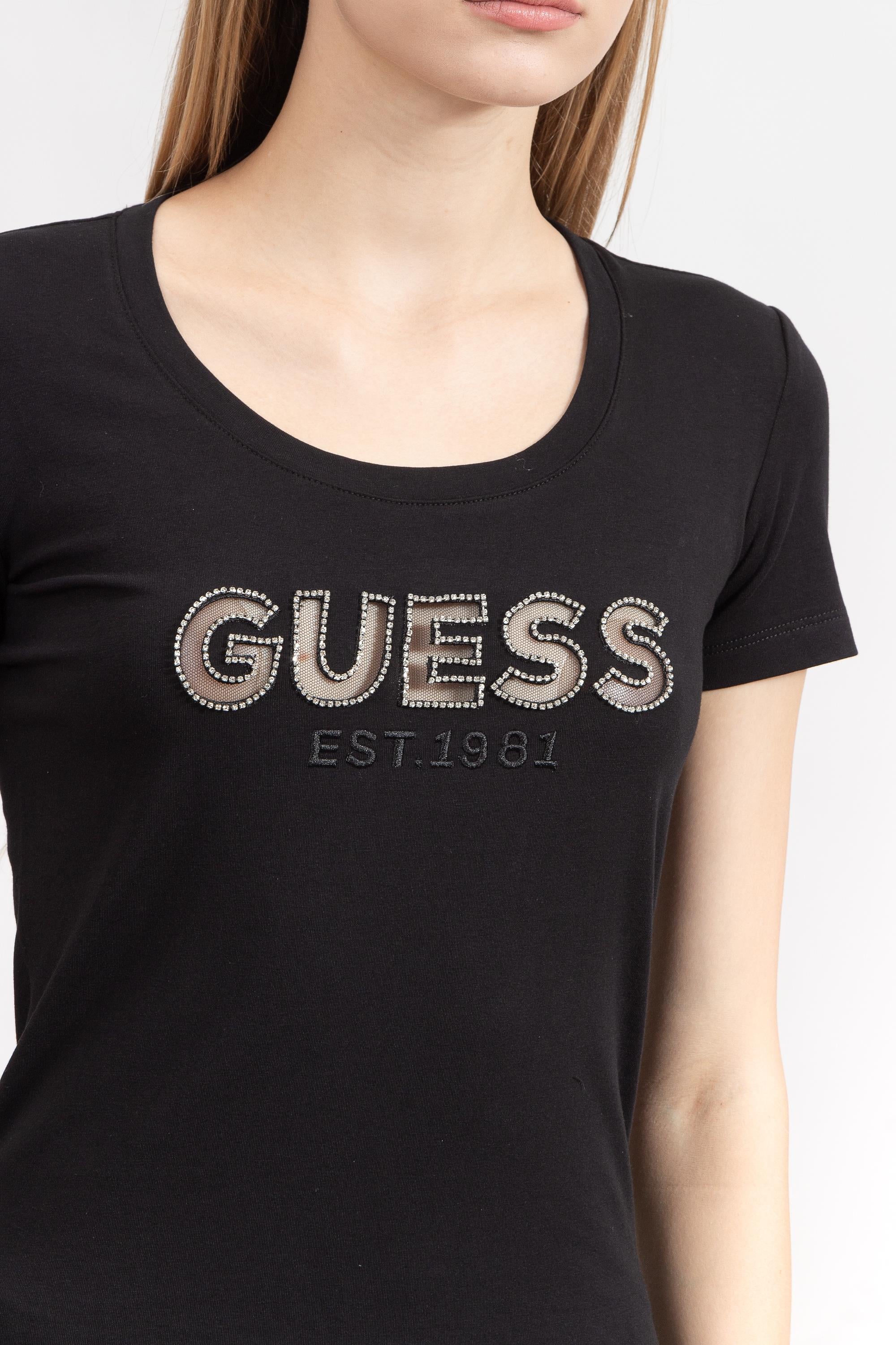 Guess Ss Rn Mesh Logo Kadın Bisiklet Yaka T-Shirt