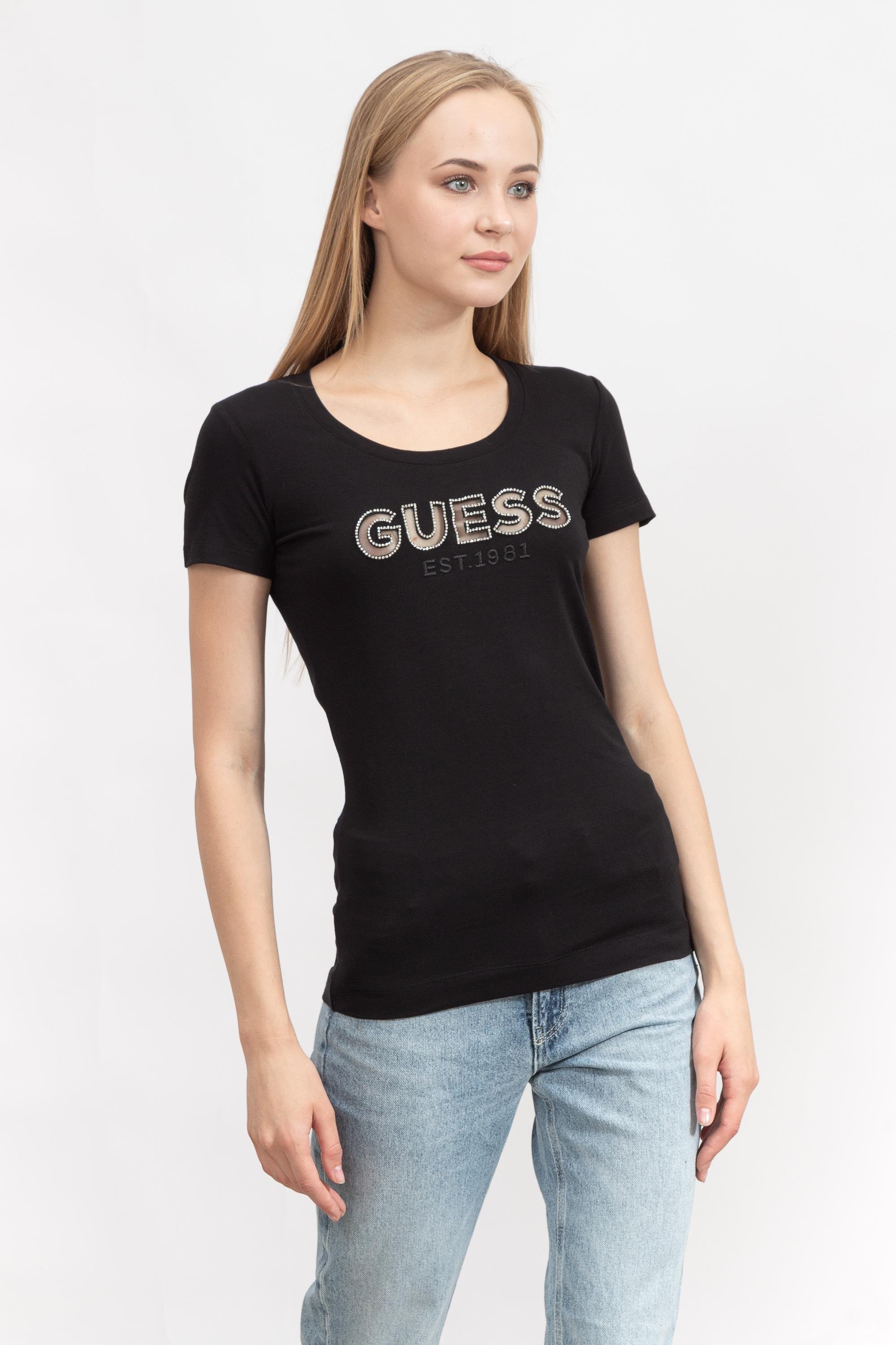 Guess Ss Rn Mesh Logo Kadın Bisiklet Yaka T-Shirt