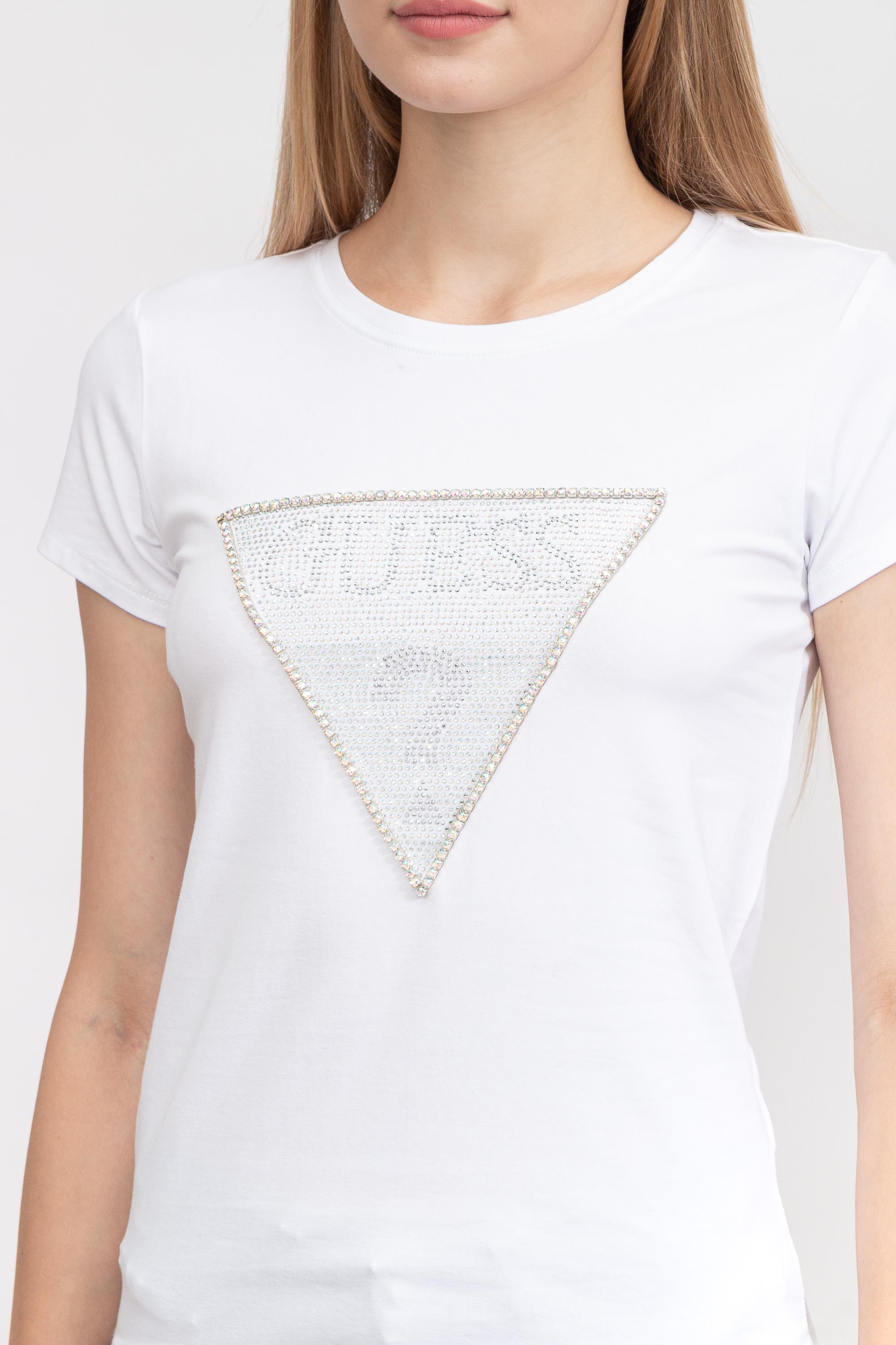 Guess Ss Triangle Crystal Logo Kadın Bisiklet Yaka T-Shirt