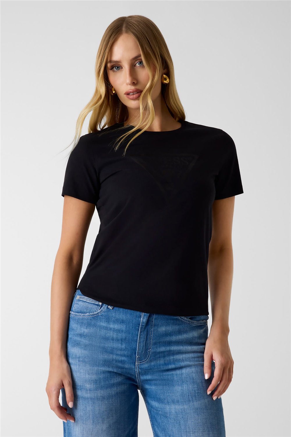 Guess Tria Kadın Regular Fit Bisiklet Yaka T-Shirt Siyah