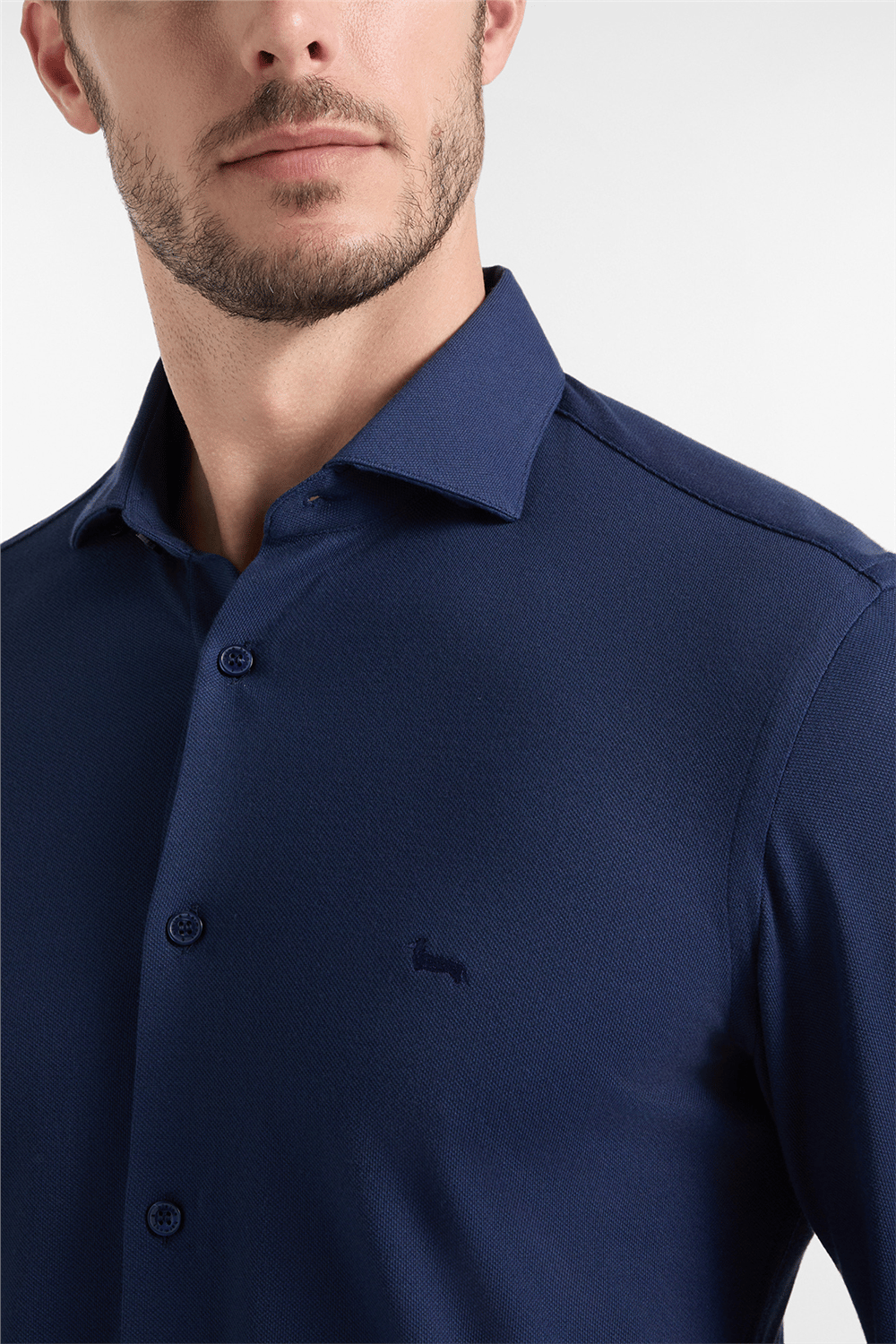 Harmont Blaine Camicia In Piquet Tinta Erkek Gömlek Lacivert