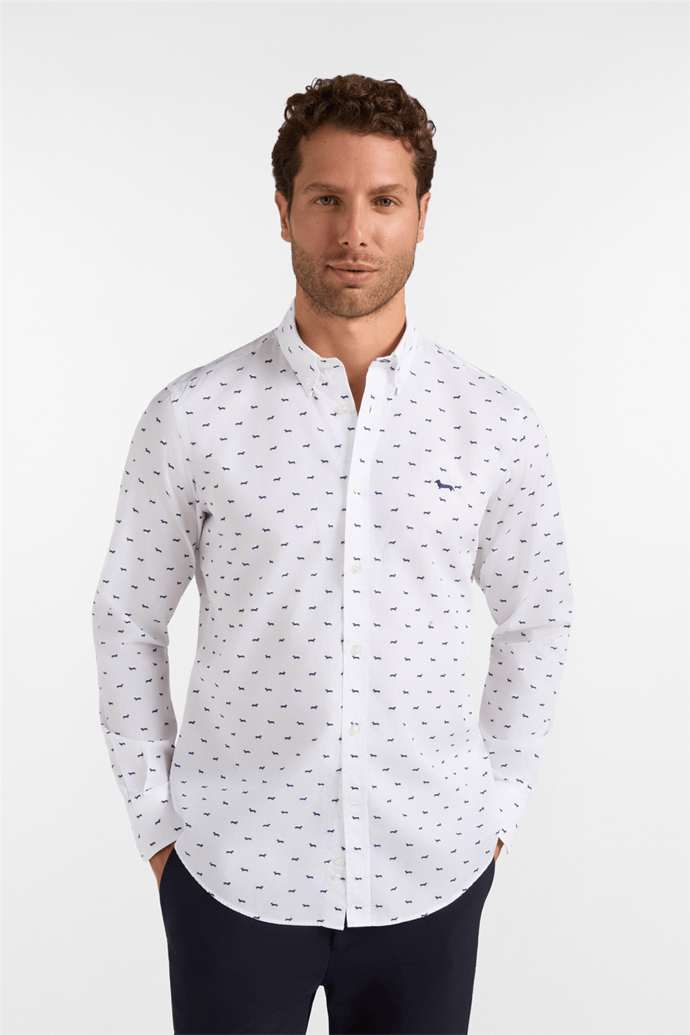 Harmont Blaine Camicia Stampa All Over Erkek Gömlek Lacivert