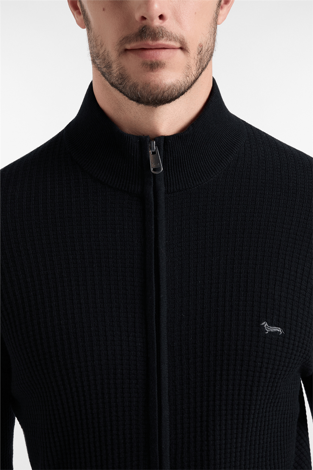 Harmont Blaine Full Zip Basic 3D Erkek Triko Siyah