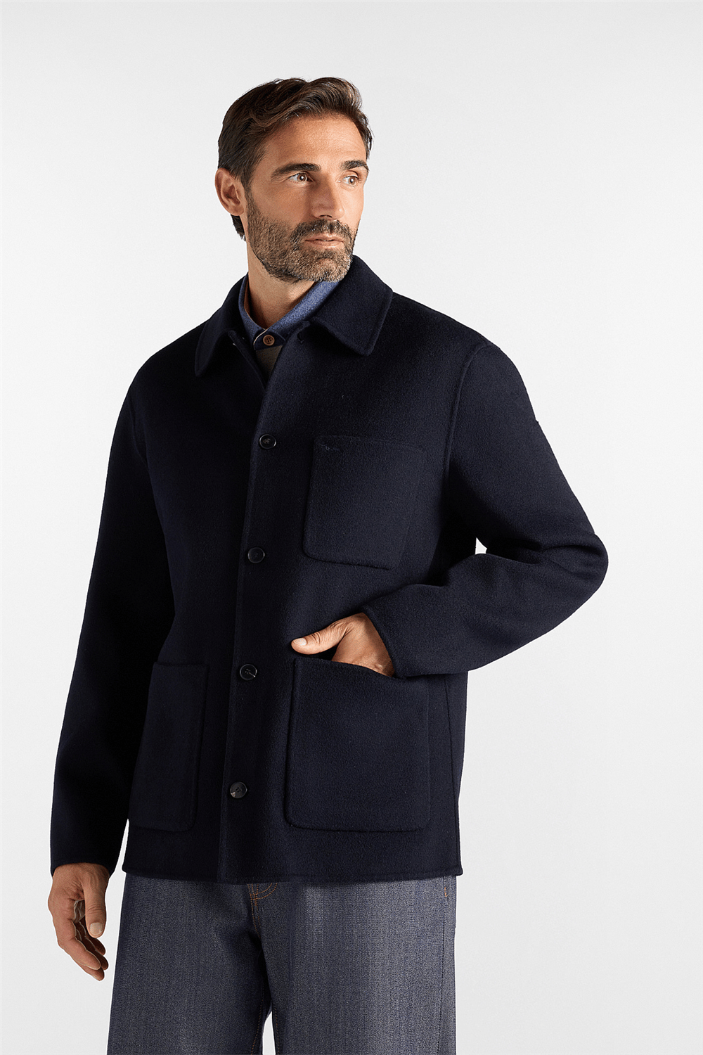 Harmont Blaine Overshirt In Lana Erkek Mont Lacivert