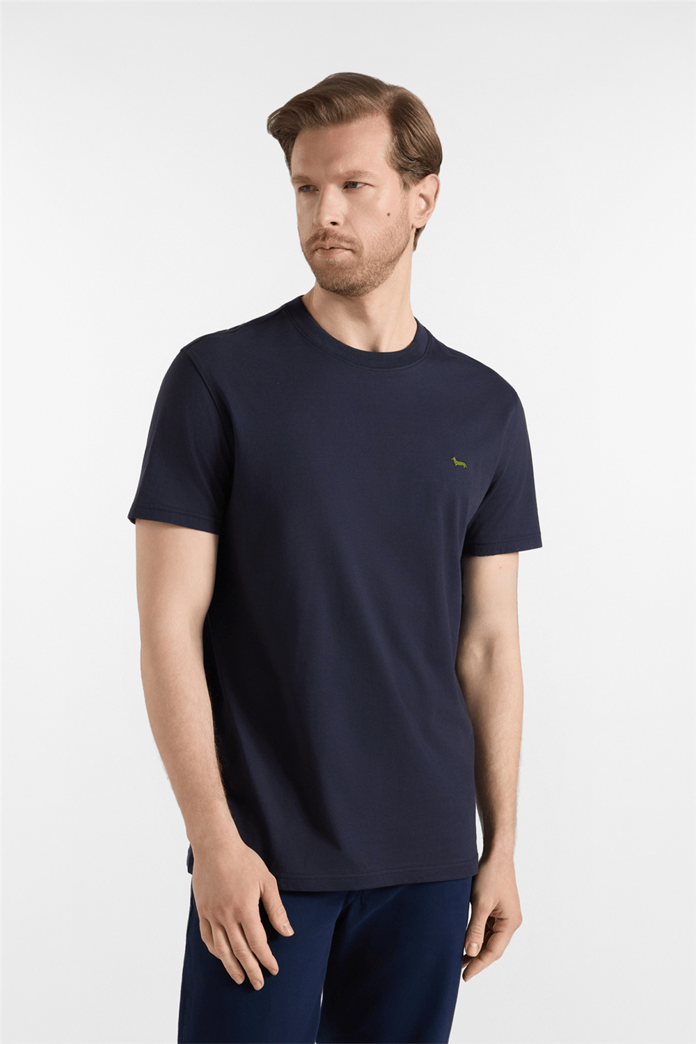 Harmont Blaine T Shirt In Jersey Con Basso Erkek Bisiklet Yaka T-Shirt Lacivert