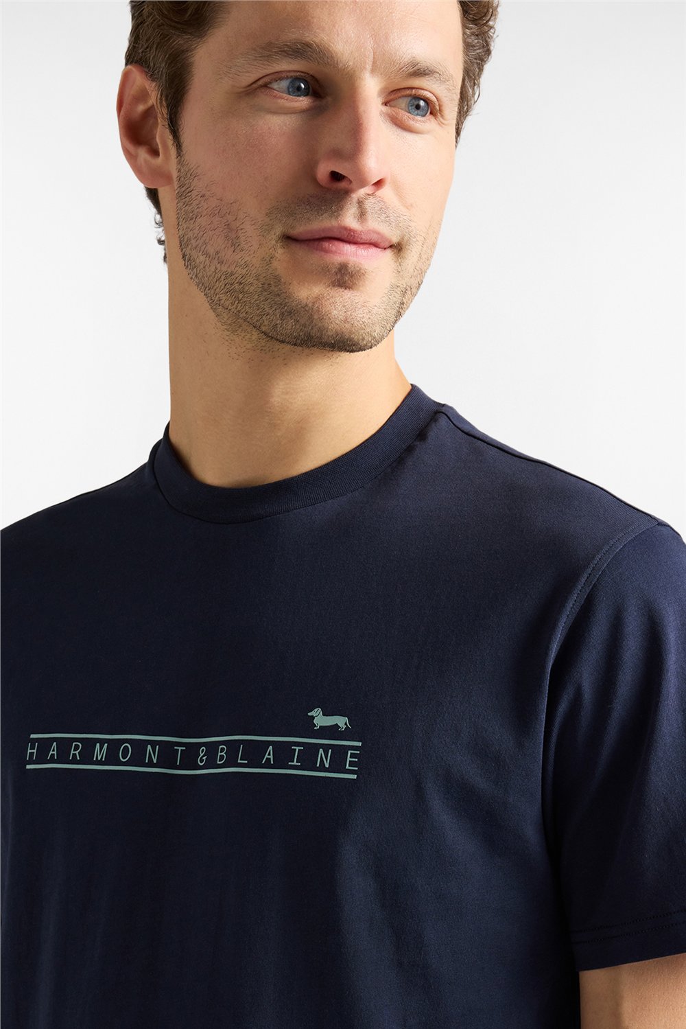 Harmont Blaine T Shirt Logo Basic Erkek Bisiklet Yaka T-Shirt Lacivert