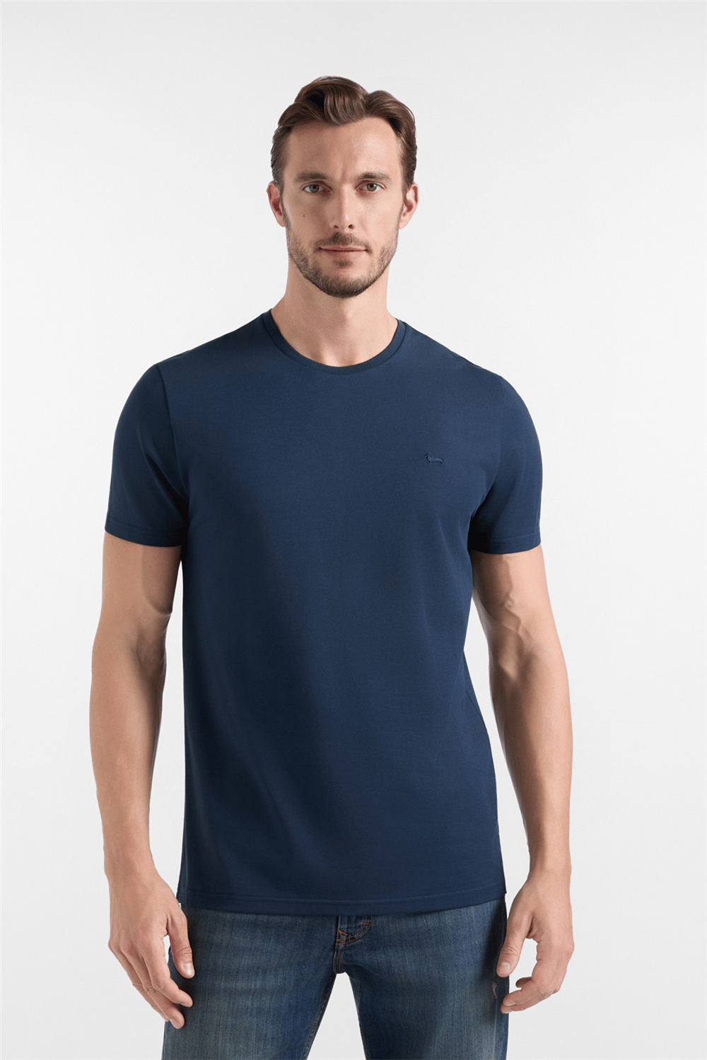 Harmont Blaine T Shirt Piquet Tecnico Erkek Bisiklet Yaka T-Shirt Lacivert