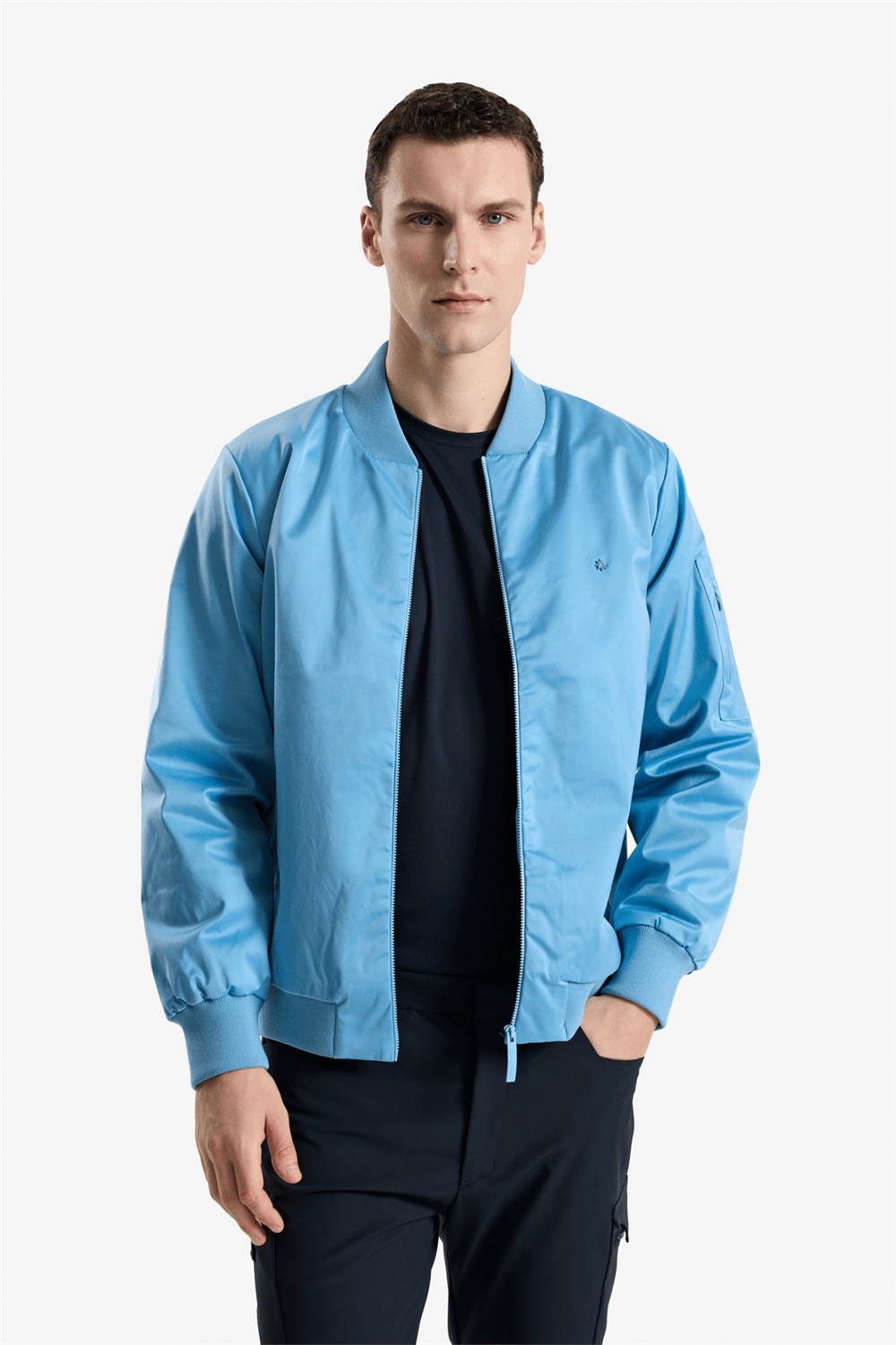 Isaora Satin Bomber Erkek Bomber Mont Mavi