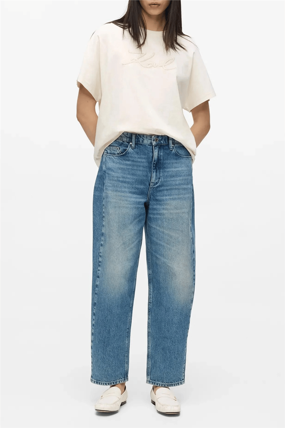 Karl Lagerfeld Barrel Denim Pants Kadın Jean Pantolon Mavi