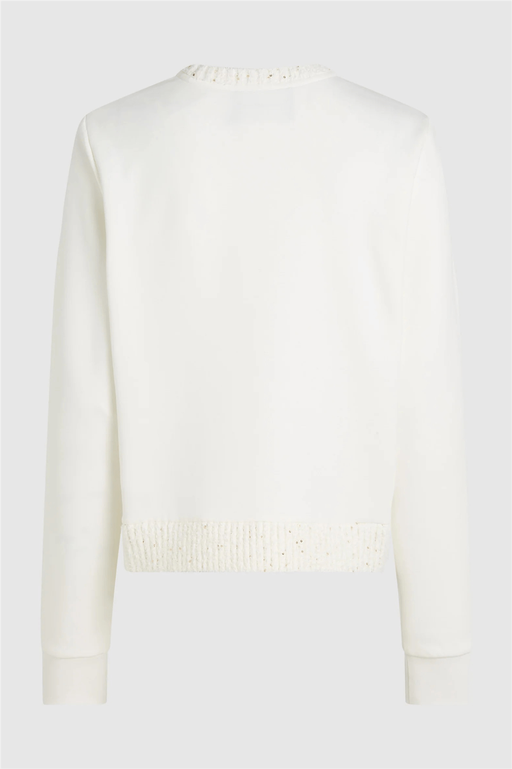 Karl Lagerfeld Boucle Knit Mix Kadın Bisiklet Yaka Sweatshirt Krem