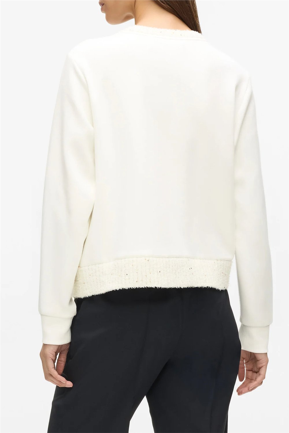 Karl Lagerfeld Boucle Knit Mix Kadın Bisiklet Yaka Sweatshirt Krem