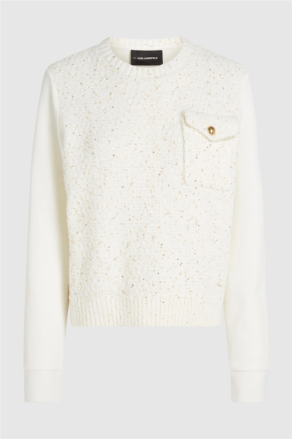 Karl Lagerfeld Boucle Knit Mix Kadın Bisiklet Yaka Sweatshirt Krem