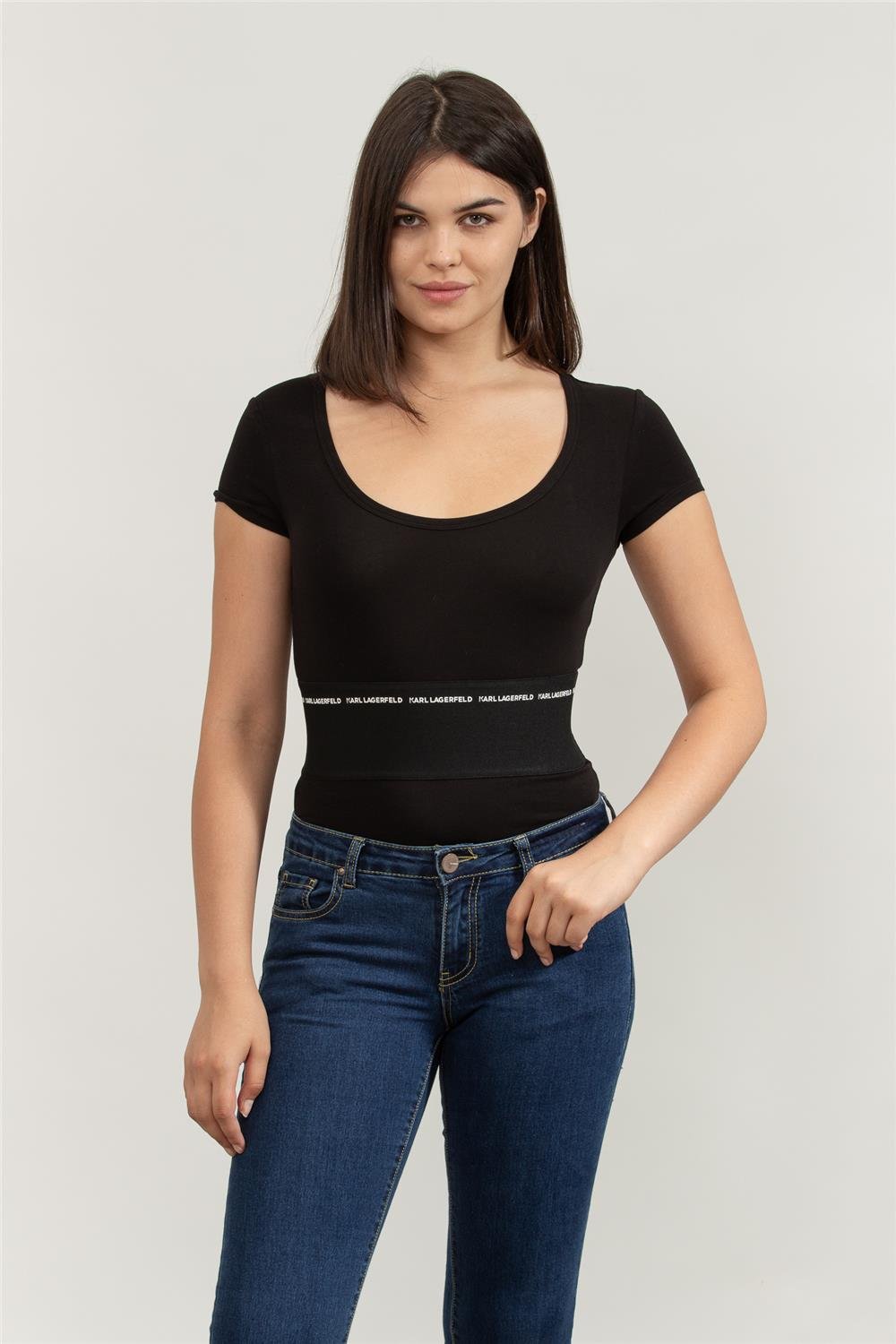 Karl Lagerfeld Branded Kadın Bisiklet Yaka T-Shirt