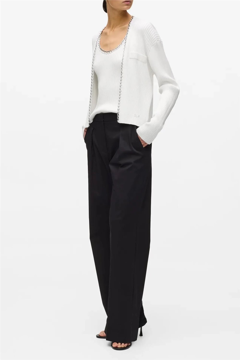 Karl Lagerfeld Chain Detail Knit Cardigan Kadın Hırka Beyaz