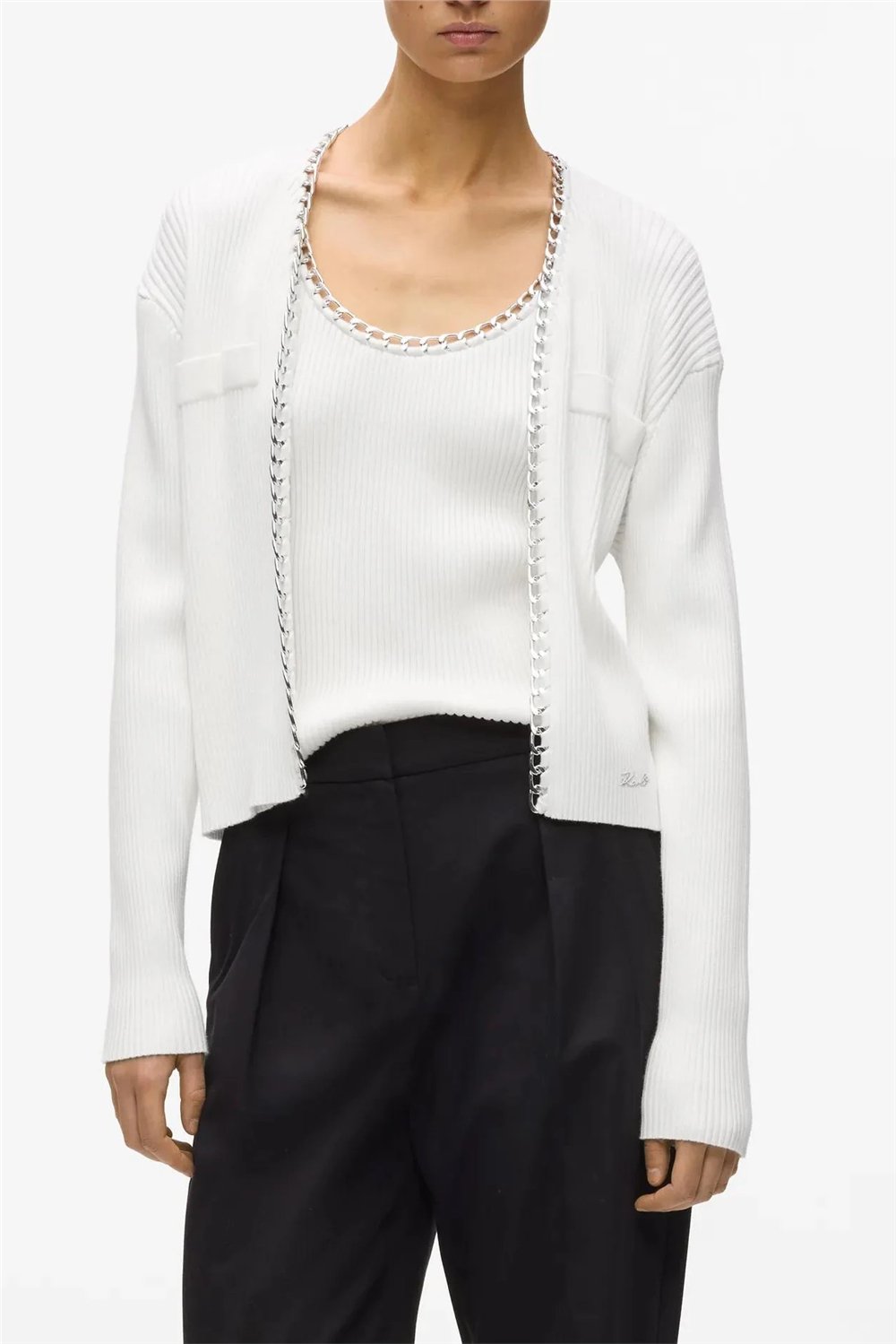 Karl Lagerfeld Chain Detail Knit Cardigan Kadın Hırka Beyaz