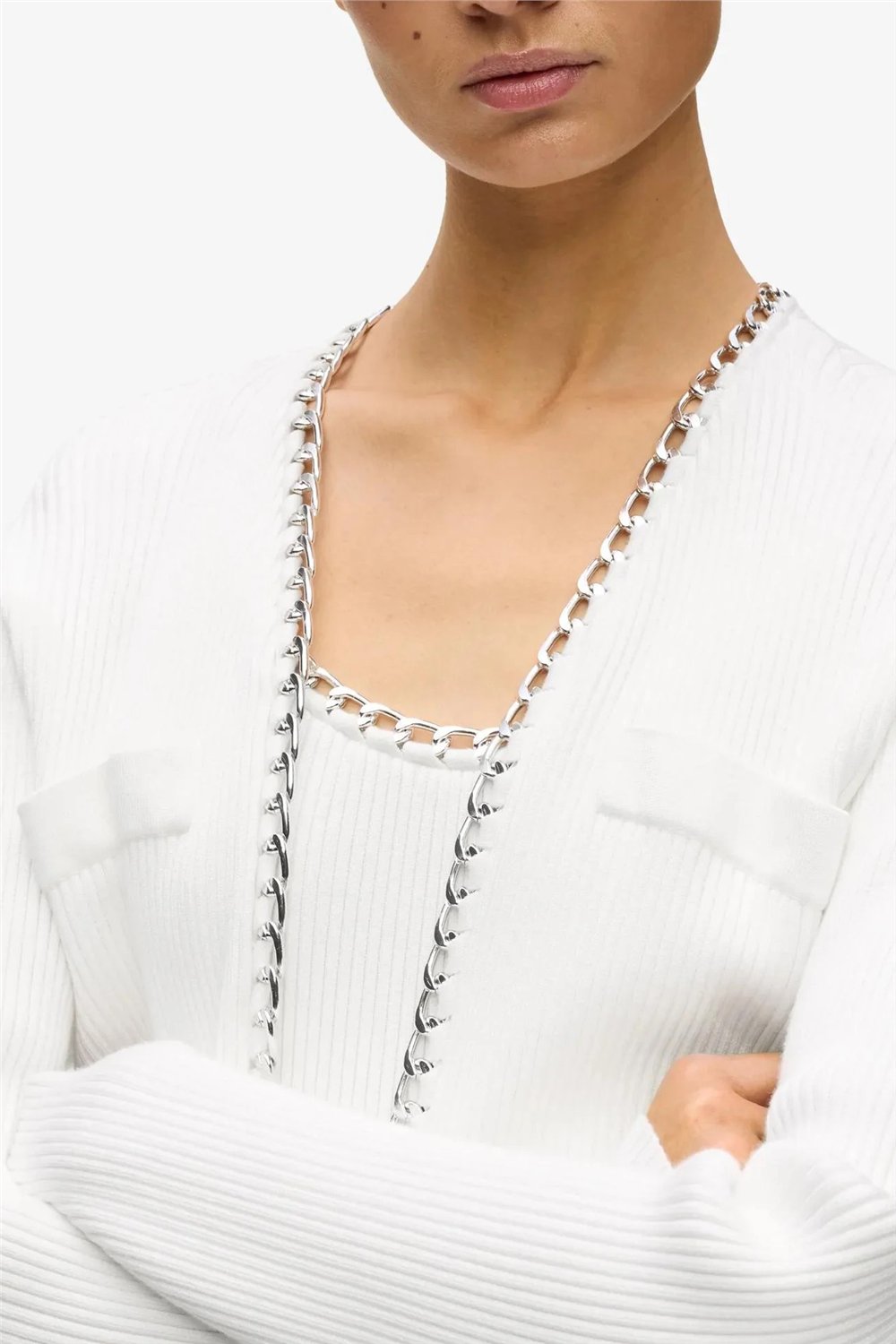 Karl Lagerfeld Chain Detail Knit Cardigan Kadın Hırka Beyaz