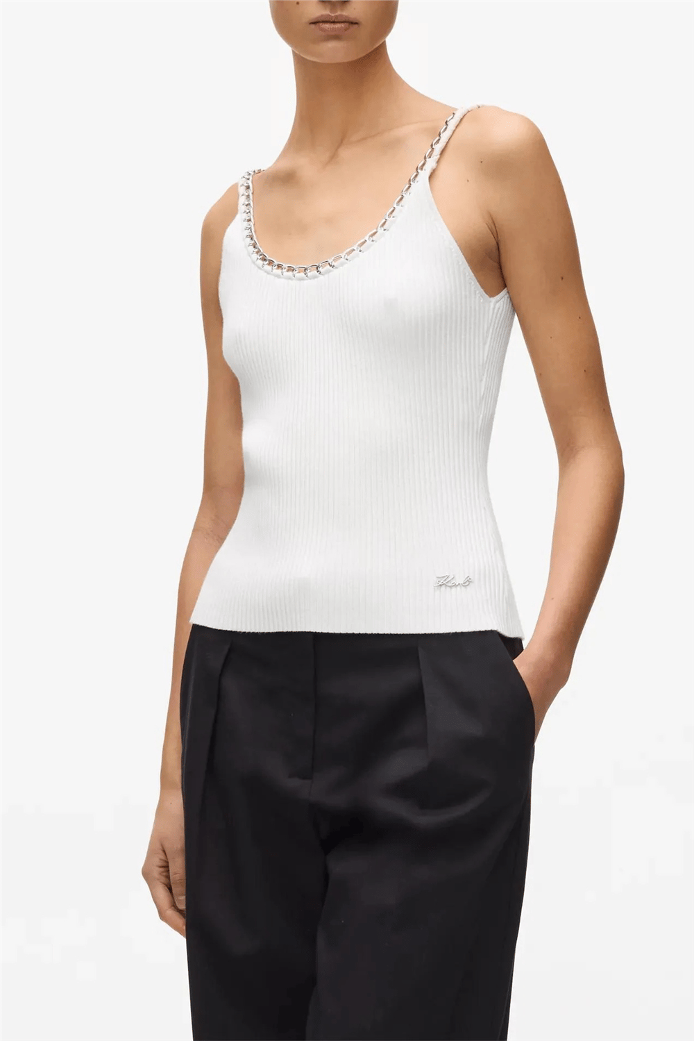 Karl Lagerfeld Chain Detail Knit Top Kadın Triko Beyaz
